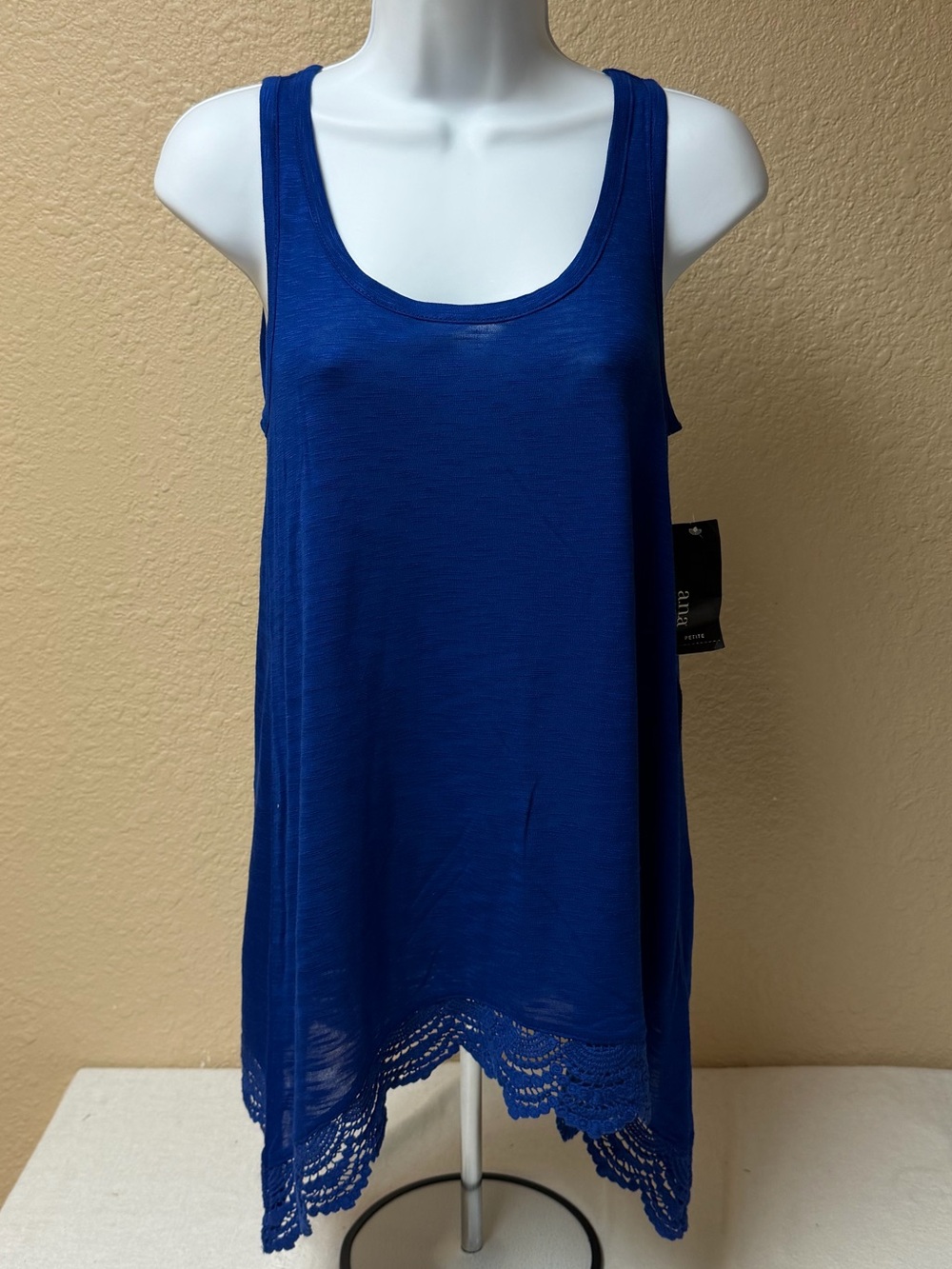 4/$20 A.N.A. Royal Blue Sleeveless Lace-Hem Tank Top